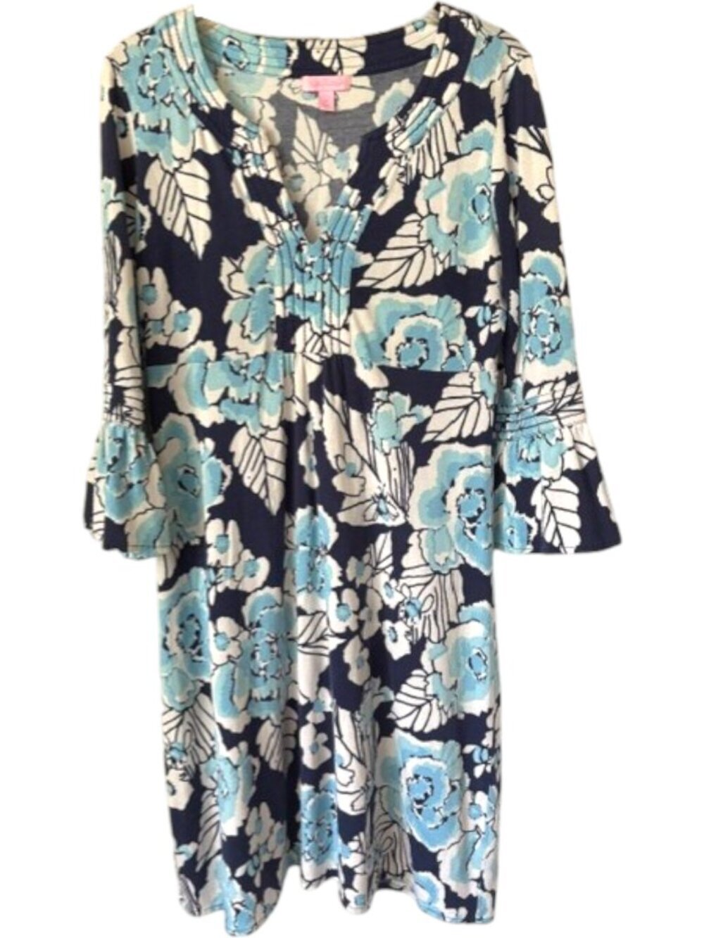 Lilly Pulitzer Floral Silk Blend Jersey Swing Dress - Capri Blue Rosanna - M